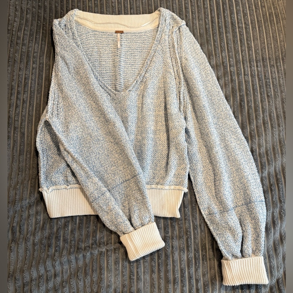 Free People Riptide Blue and White Knit Sweater